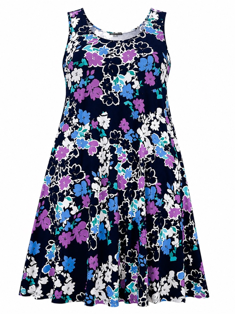 Jessica London Navy Floral Sleeveless Maxi Dress with Purple & Blue Blooms